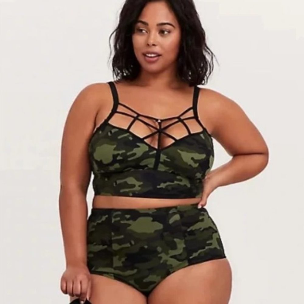 Torrid NWT Camo Lattice bikini Top 3 & High waisted bottoms 4 - set